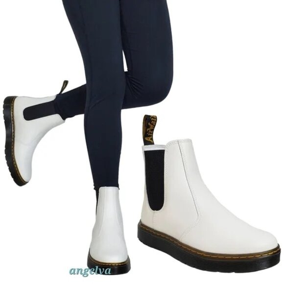 Dr. Martens Dorrian Pull on White Leather Chelsea Boots Unisex Men's SZ 8 - Picture 1 of 10
